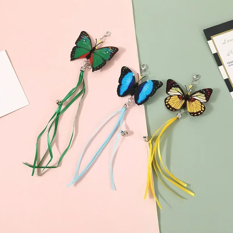 Cat with Playing Head Butterfly Fishing Wand Interactive Replacement Dangle Funny Teaser Kitten Rod Toy Dragonfly Rod Bell