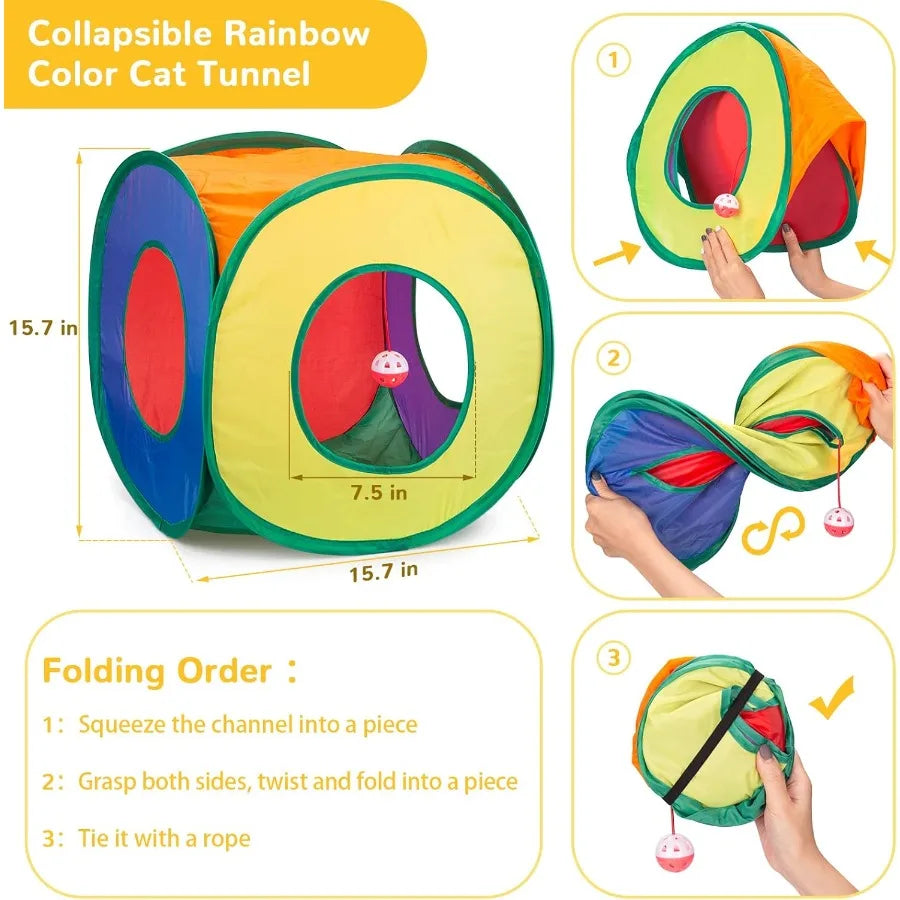 Cat Toys Bundle 33 Pack Interactive Kitten Toys for Indoor Cats Kitty with Collapsible Play Tunnel Tube Tent Feather Wand Tease