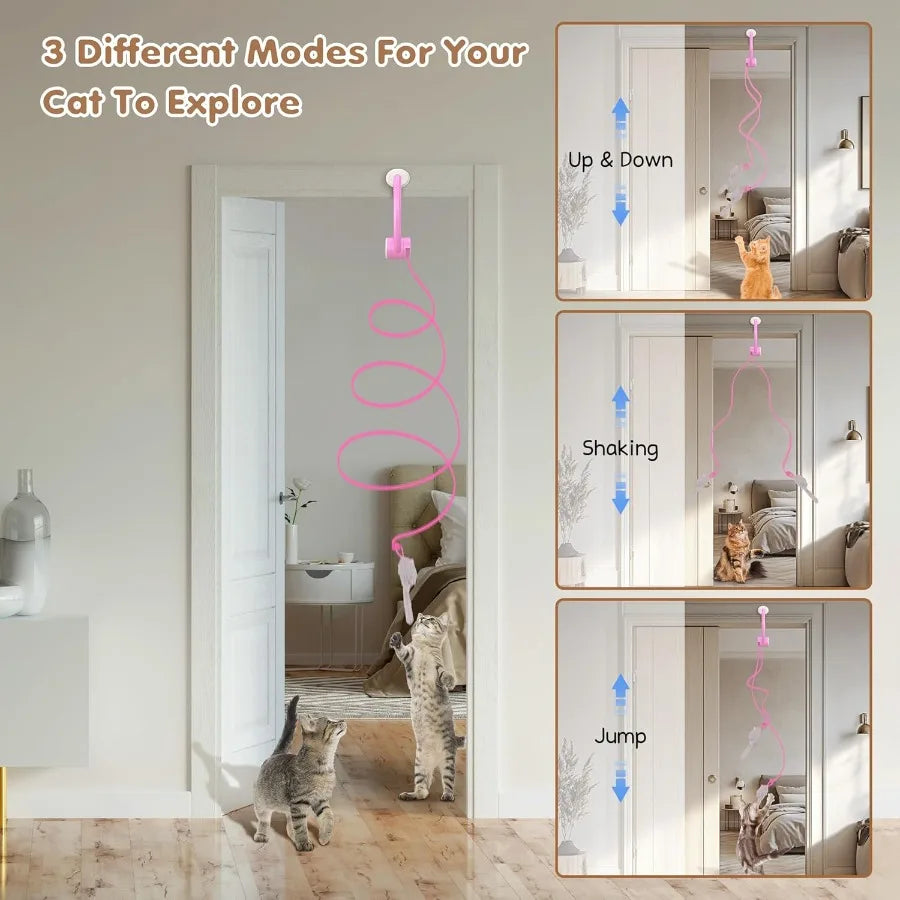 Interactive Cat Toys Rechargeable Feather Toy for Indoor Cat Hanging Retractable Teaser Toy Automatic Kitten Play Chase Exercis