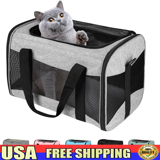 Airline Approved Cat Carrier Portable Collapsible Pet Travel Bag Breathable Mesh with Removable Fleece Pad Anti Escape Safety