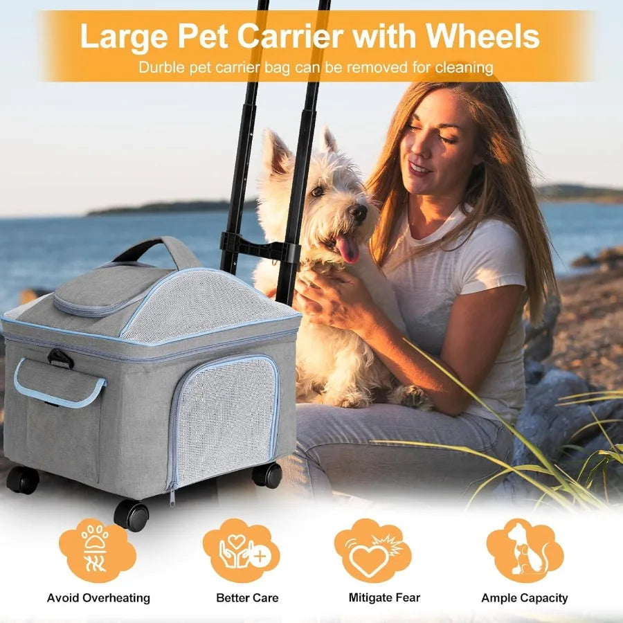 Pet Carrier for Small Dog Cat Cat Dog Carrier with Wheels Soft Sided Dog Rolling Crate Cat Travel Bag up to 20 Lbs Pet Stroller