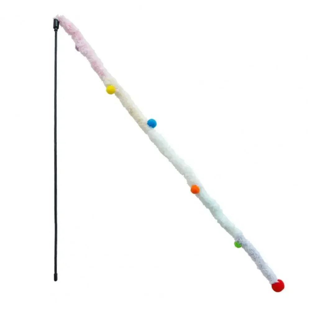 Cat Playing Teaser Wand Toy Cat Teaser Stick Long Handle Soft Color Plush Ball Bite-resistant  Pet Supplies