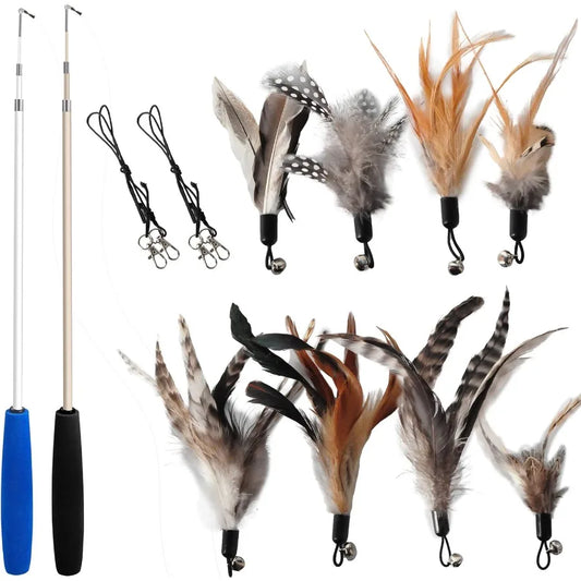 Cat Toys No Chemical Dyeing Cat Feather Toys for Indoor Cats Include Cat Wand and Natural Feather Refills