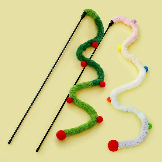 Cat Playing Teaser Wand Toy Cat Teaser Stick Long Handle Soft Color Plush Ball Bite-resistant  Pet Supplies