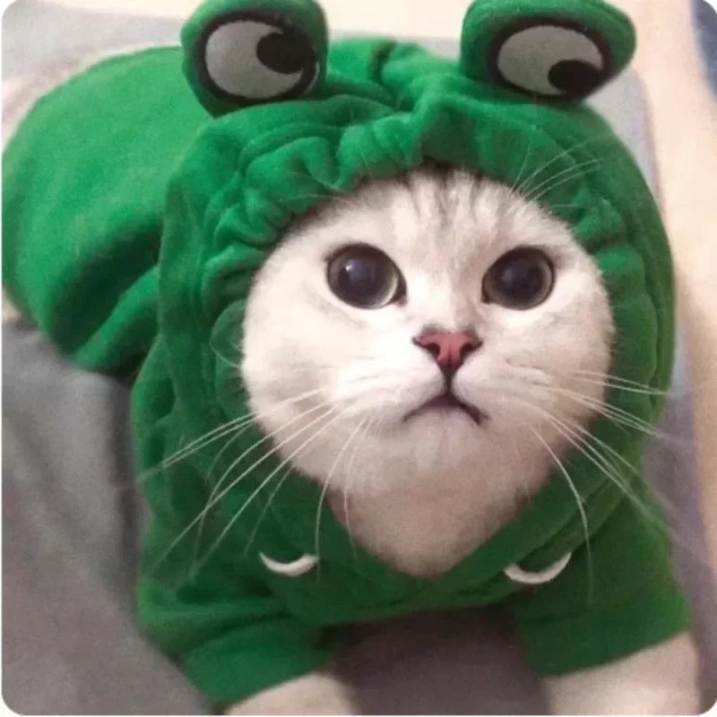 Dog Frog Costume, Pet Clothes Dog Hoodies Warm Sweatshirt Coat Puppy Autumn Winter Apparel Jumpsuit with Eye Hood