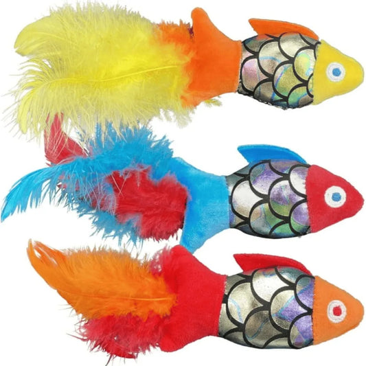 Vibrant Life Fish Multicolor Feather Tails Cat Toy 3 Pack