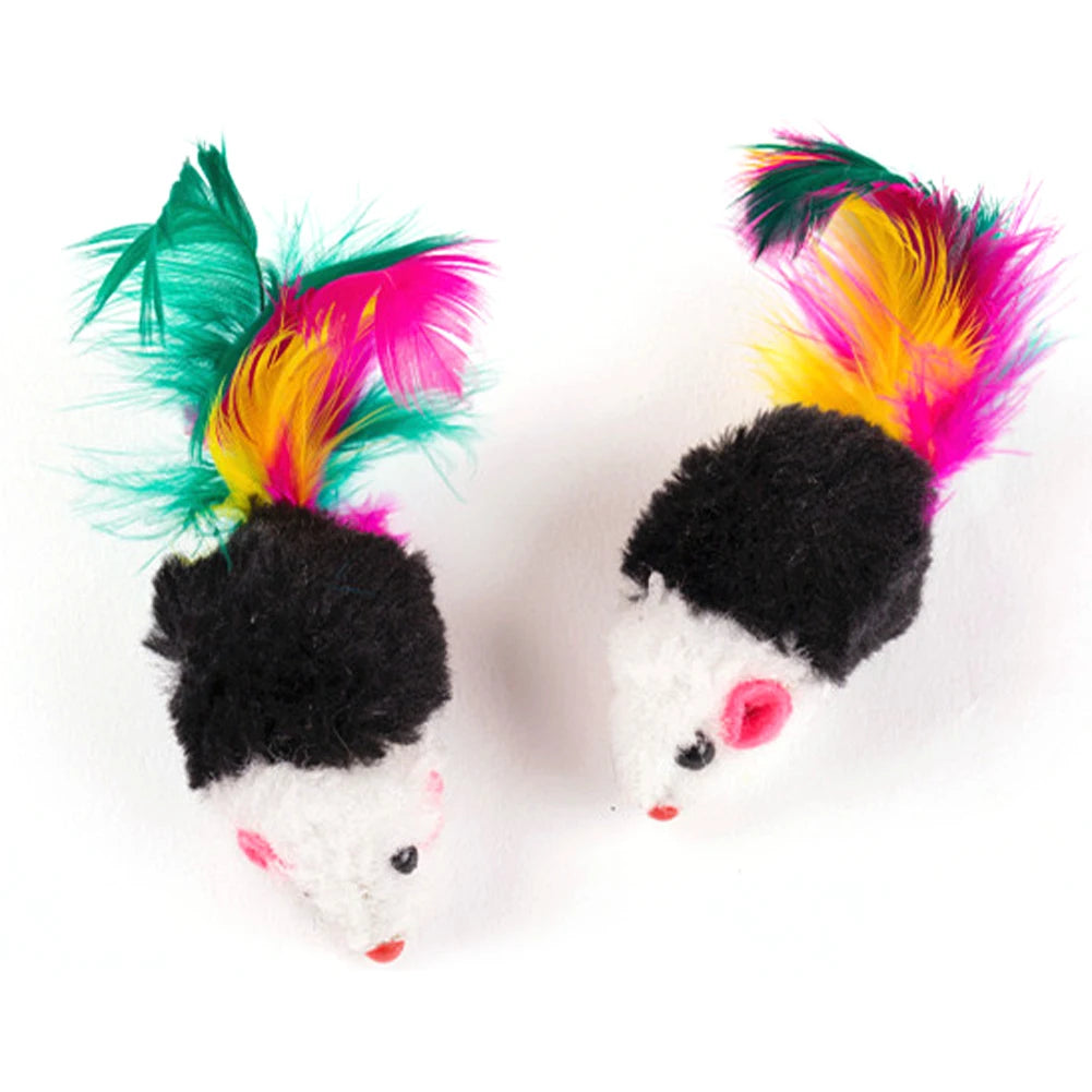 10-200Pcs False Mouse Pet Cat Toys Mini Funny Playing Toys for Indoor Cats Play Fetch with Colorful Feather Plush Cat Mice Toys