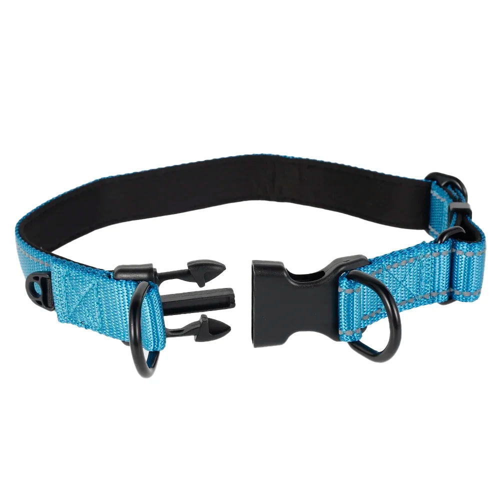 Dog Collars Soft Padded Nylon Neck Collar With Reflective Strip Pet Supplies For Puppies Small Medium Large Dogs (16-23.6 inch)