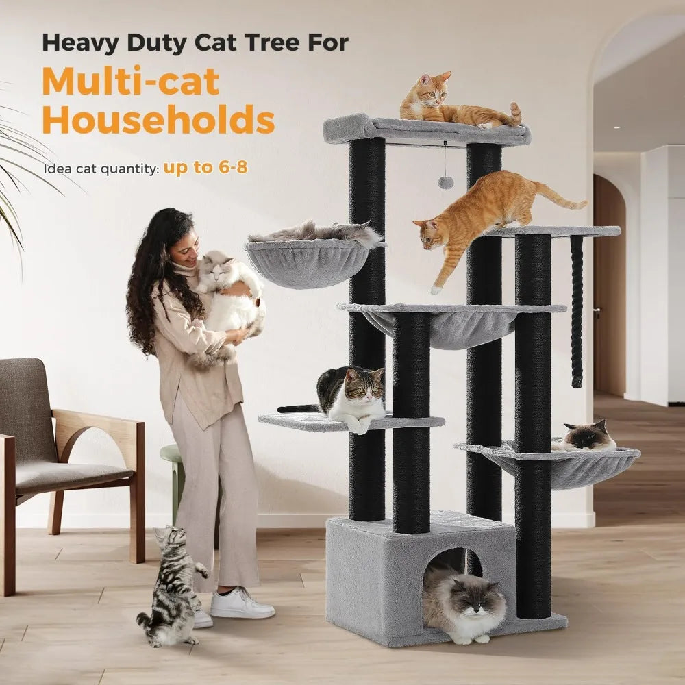 Large Cat Tree-67 Tall Cat Tower for Indoor Cats Large Adult with 13 Thick Black Scratching Posts , Multi- Level Cat Condo