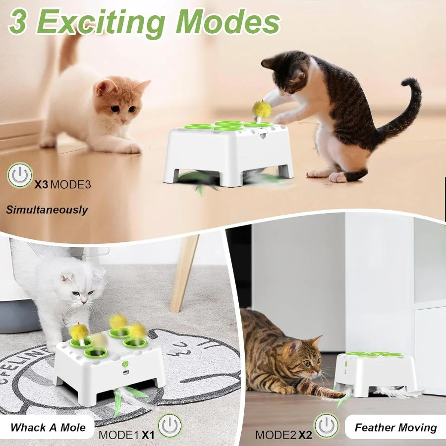 Cat Toys Interactive Cat Toys 2in1 Automatic Cat Toy 4 Holes Mice Whack A Mole Cat Mouse Toy with Moving Feather Portable USB R
