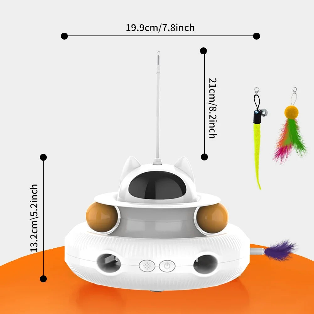 Moebypet Interactive 4-in-1 Cat Toy Rechargeable Feather Stick Laser Trackball Retractable Feather Popular Indoor Toys for Cats
