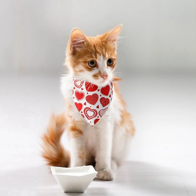 1PC Dog Bandana Washable Christmas Valentines Dog Bandanas Love Heart Printed Bib Kerchief Scarf Puppy Cat Pet Dog Accessories