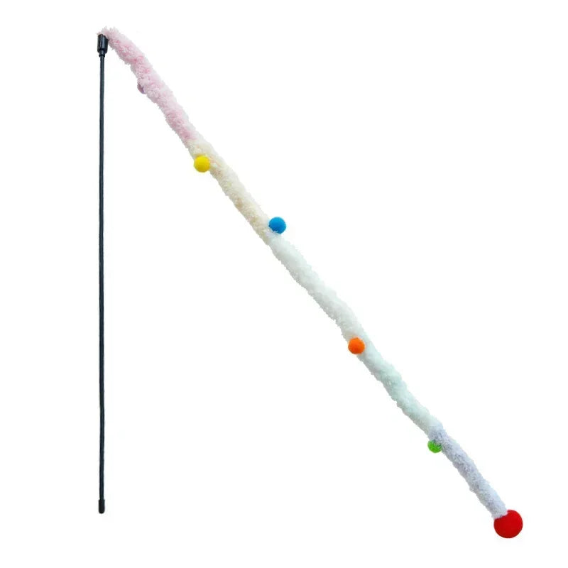 Cat Playing Teaser Wand Toy Cat Teaser Stick Long Handle Soft Color Plush Ball Bite-resistant  Pet Supplies