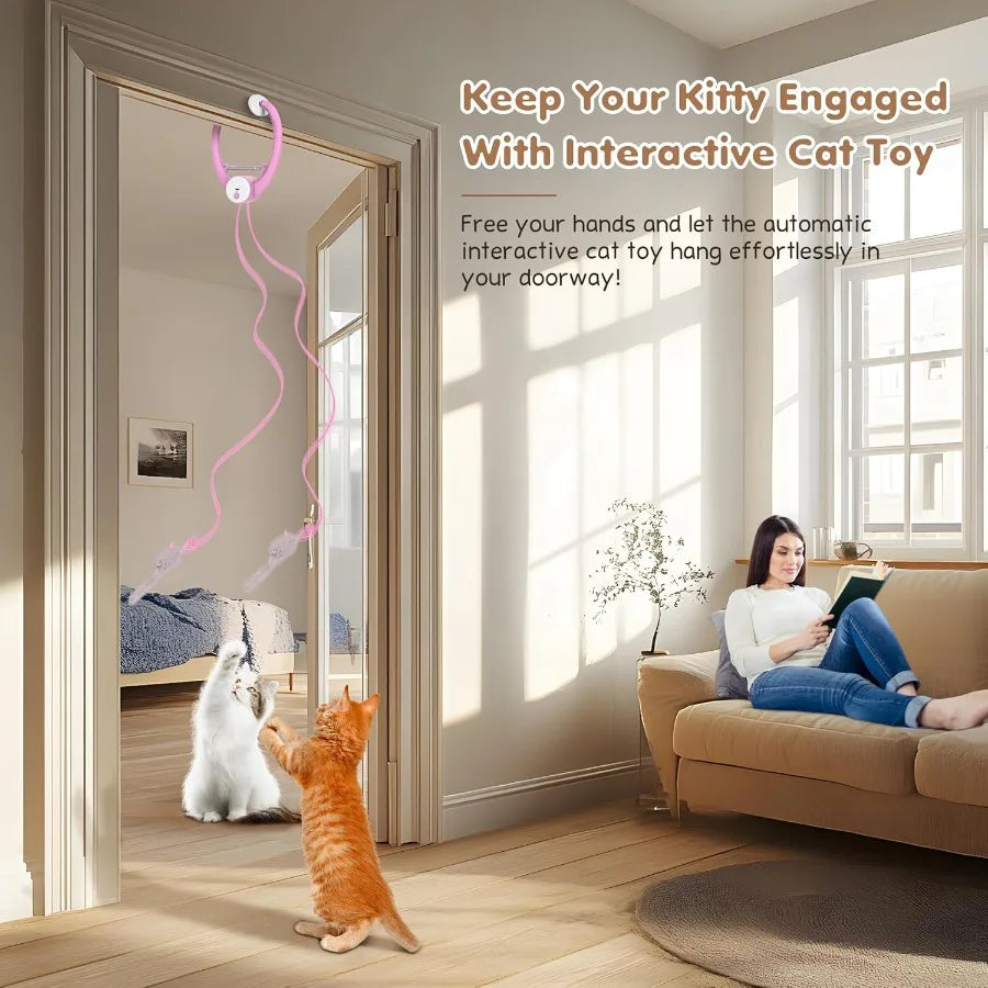 Interactive Cat Toys Rechargeable Feather Toy for Indoor Cat Hanging Retractable Teaser Toy Automatic Kitten Play Chase Exercis