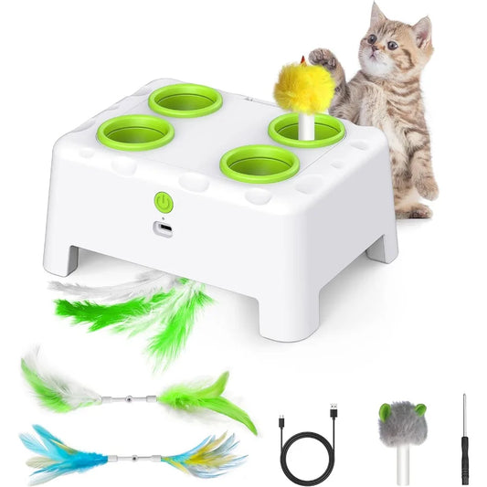 Cat Toys Interactive Cat Toys 2in1 Automatic Cat Toy 4 Holes Mice Whack A Mole Cat Mouse Toy with Moving Feather Portable USB R
