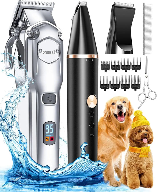 Pet Grooming Kit for Heavy Thick Hair&Coats/Low Noise Rechargeable Cordless Pet Shaver with Stainless Steel Blade and Dog Paw