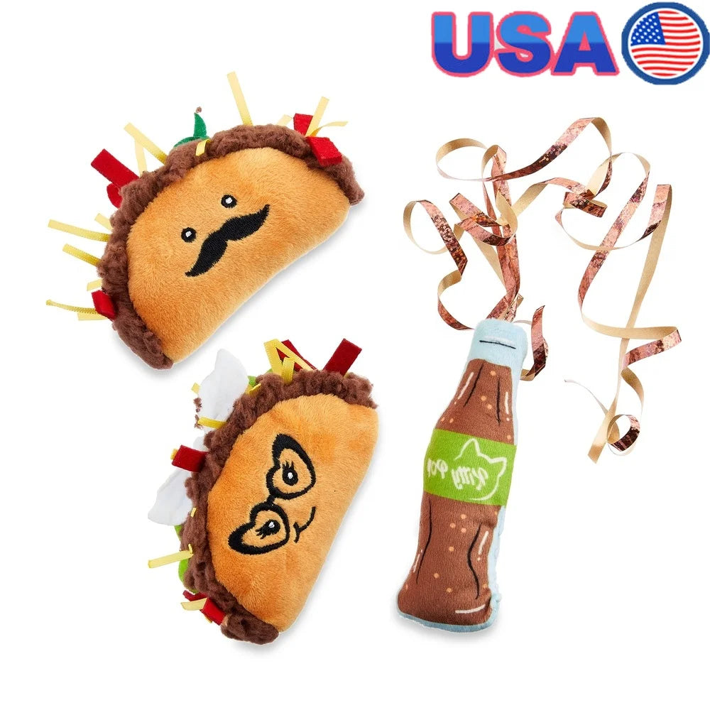 Cat Toy Kitty-Cola Taco Combo Pack with Catnip Crinkle Paper Feathers High Quality Embroidery Playful Textures Portable Fun