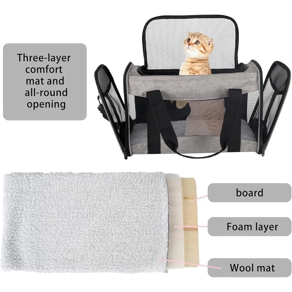 Airline Approved Cat Carrier Portable Collapsible Pet Travel Bag Breathable Mesh with Removable Fleece Pad Anti Escape Safety