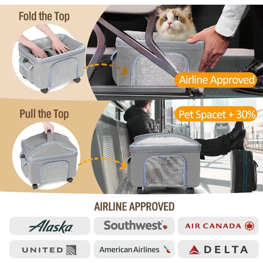Pet Carrier for Small Dog Cat Cat Dog Carrier with Wheels Soft Sided Dog Rolling Crate Cat Travel Bag up to 20 Lbs Pet Stroller