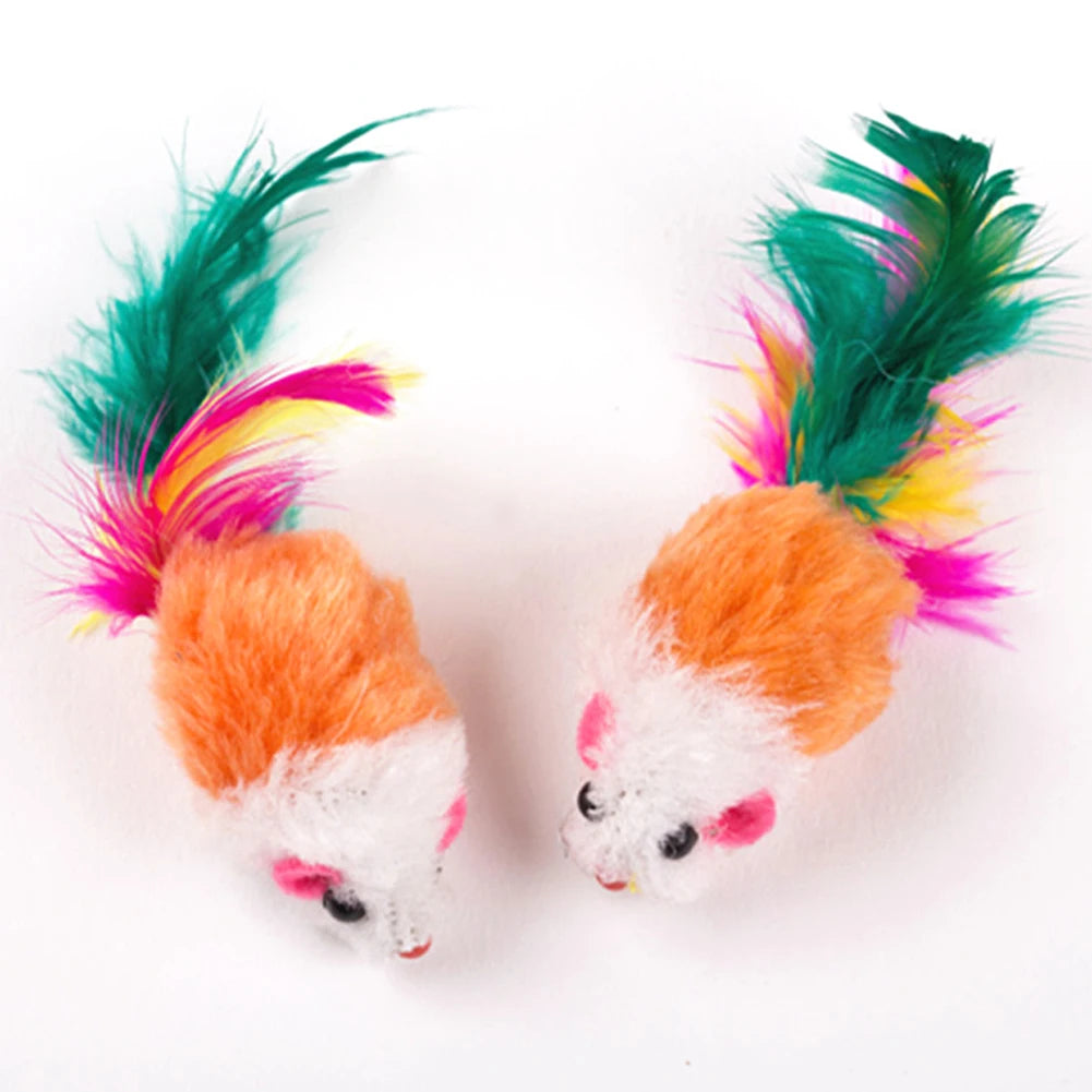 10-200Pcs False Mouse Pet Cat Toys Mini Funny Playing Toys for Indoor Cats Play Fetch with Colorful Feather Plush Cat Mice Toys