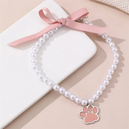 Bow Necklace with Sole Pendant, Pet Cat and Dog Accessories, Collar, Multi-color Optional
