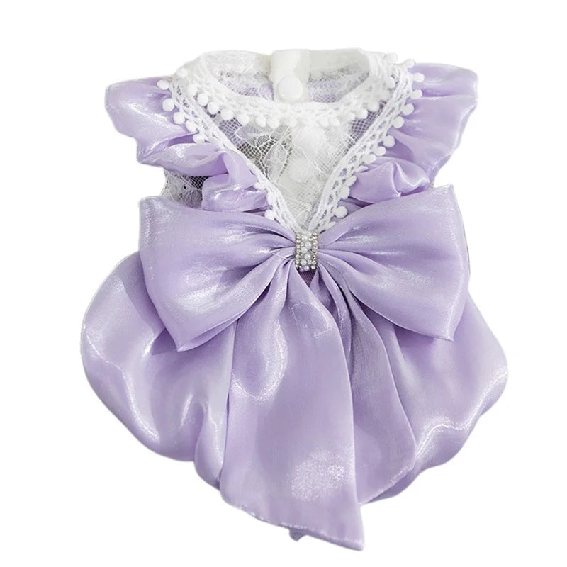 Adorable Small Dog Tutu Dress with Bowknot Lace Princess Puppy Clothes Outfit Apparel Female Cute Cat Skirt Patchwork Pet Dress