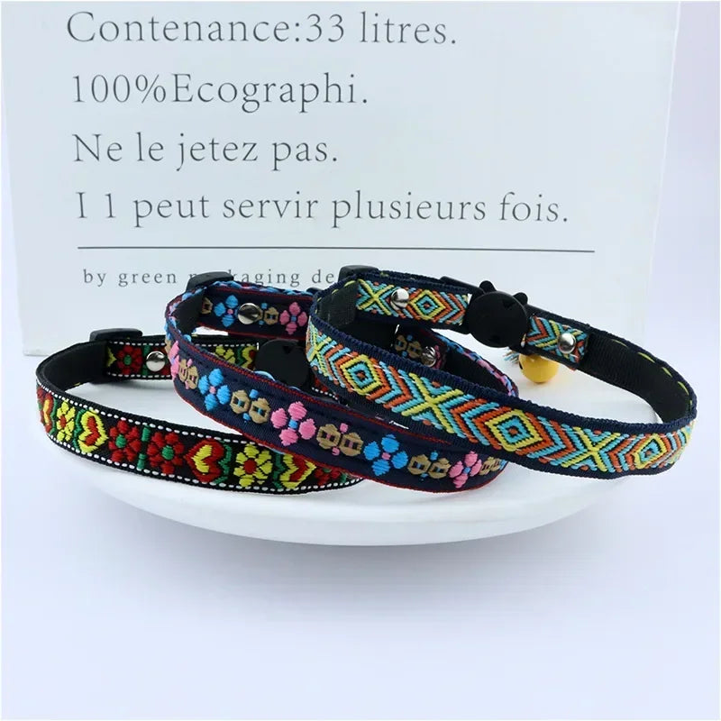 cat and embellished for colorful pet bells collars dog and jacquard tassels collar pattern plaid with Adjustable collar cat