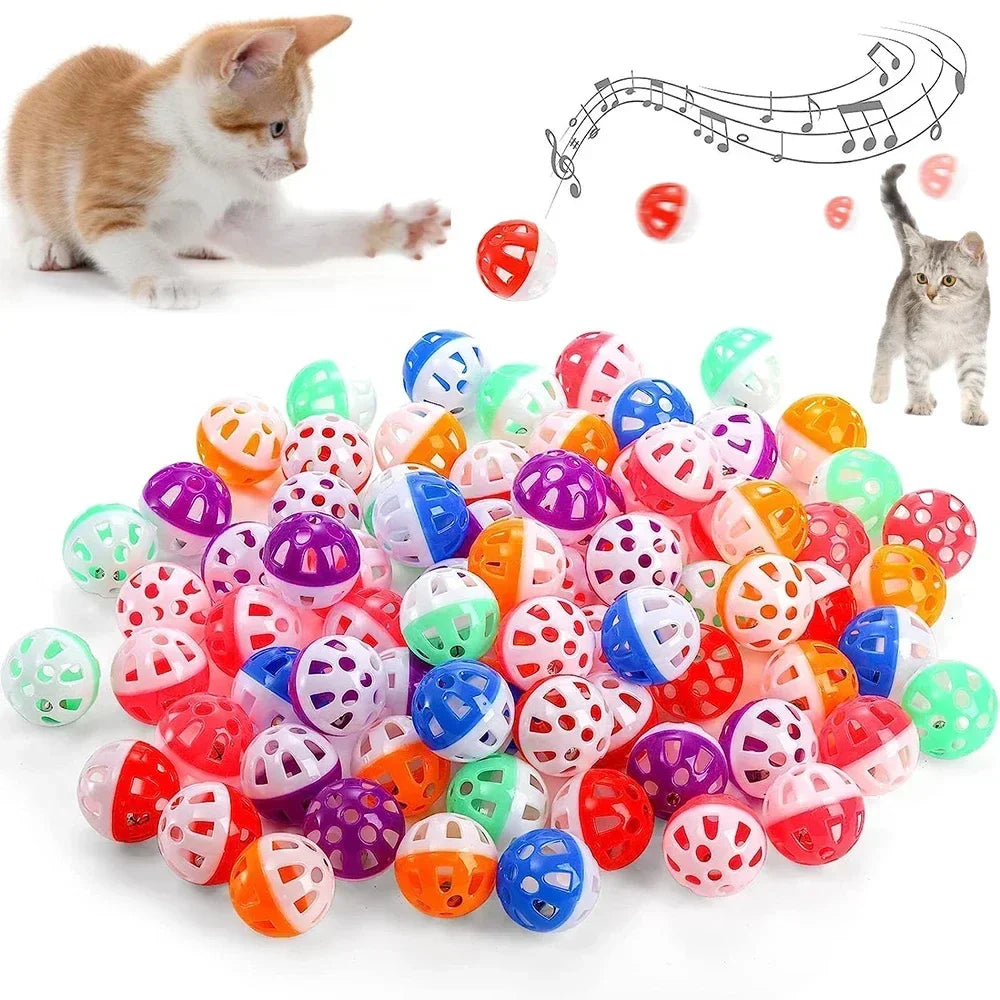 6/100Pcs Cat Toy Balls Pet Cat Kitten Play Plastic Balls with Jingle Bell Pounce Chase Rattle Toy Cat Toys Bulk Random Color Toy