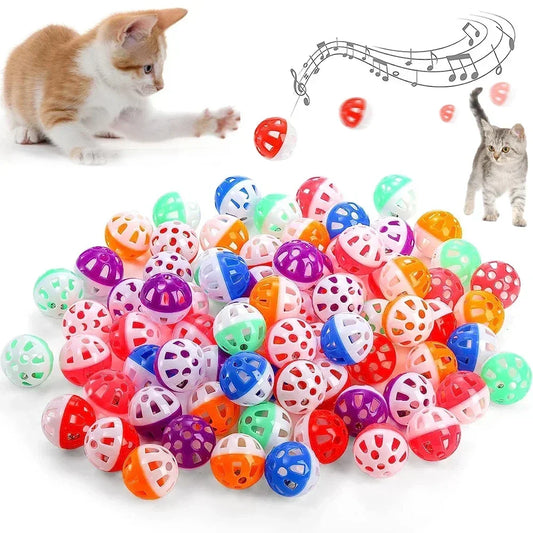 6/100Pcs Cat Toy Balls Pet Cat Kitten Play Plastic Balls with Jingle Bell Pounce Chase Rattle Toy Cat Toys Bulk Random Color Toy