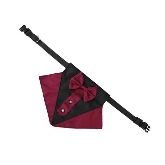 Pet Bandana Bowknot Pet Neckerchief Cotton Decoration Animal Bib Scarf with Collar, Red Black, L