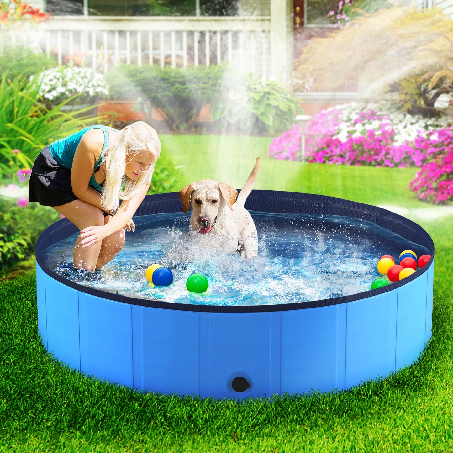 Portable Dog Pool, Foldable Pet Swimming Tub, Anti-Slip Collapsible Pet Bathtub, Hard Plastic Bath Pool for Pets Dogs and Cats