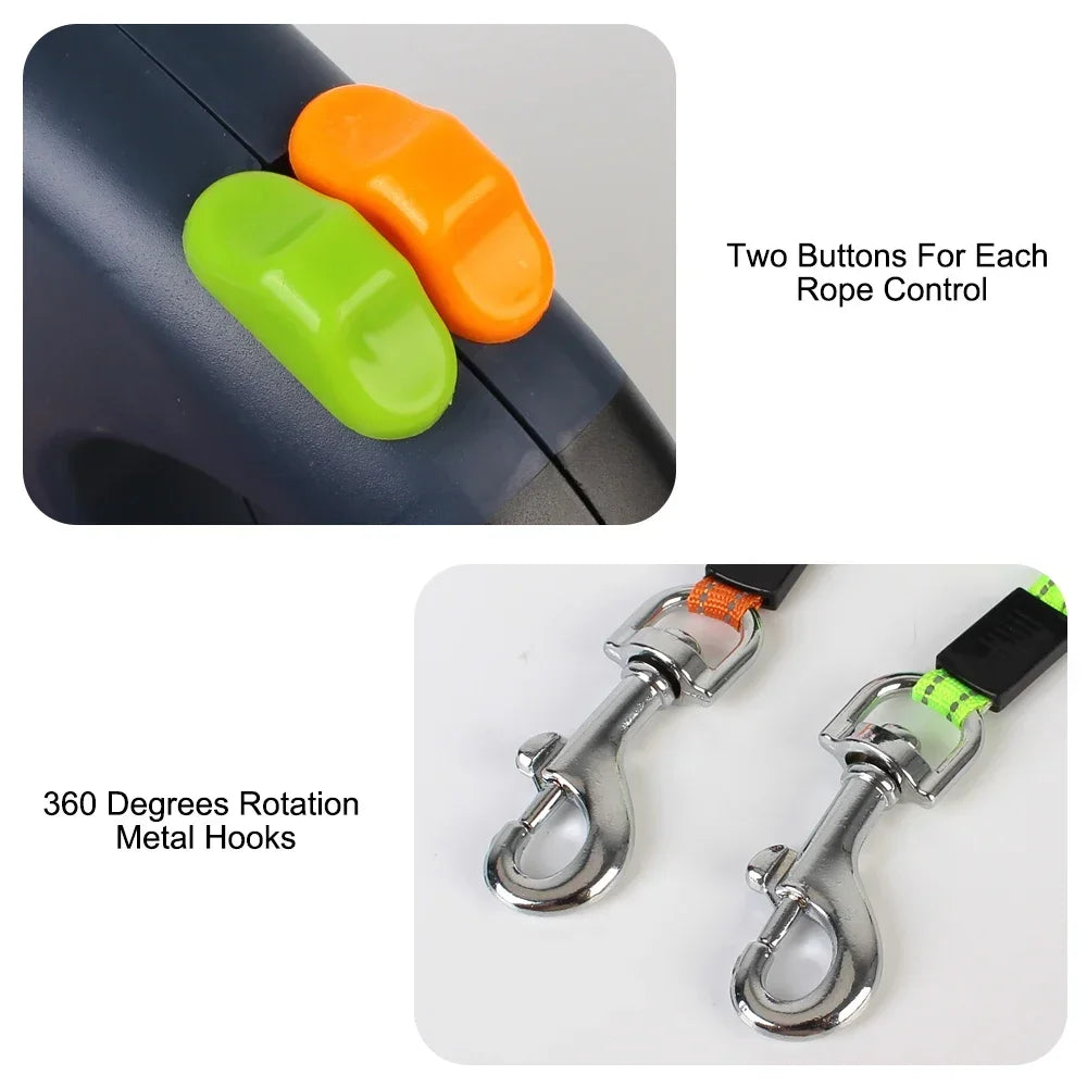 3m Dual Dog Leash With Flashlight Waste Bag Box Pet supplies Double-Ended Traction Rope Dogs Strap Auto Retractable Roulette Dog
