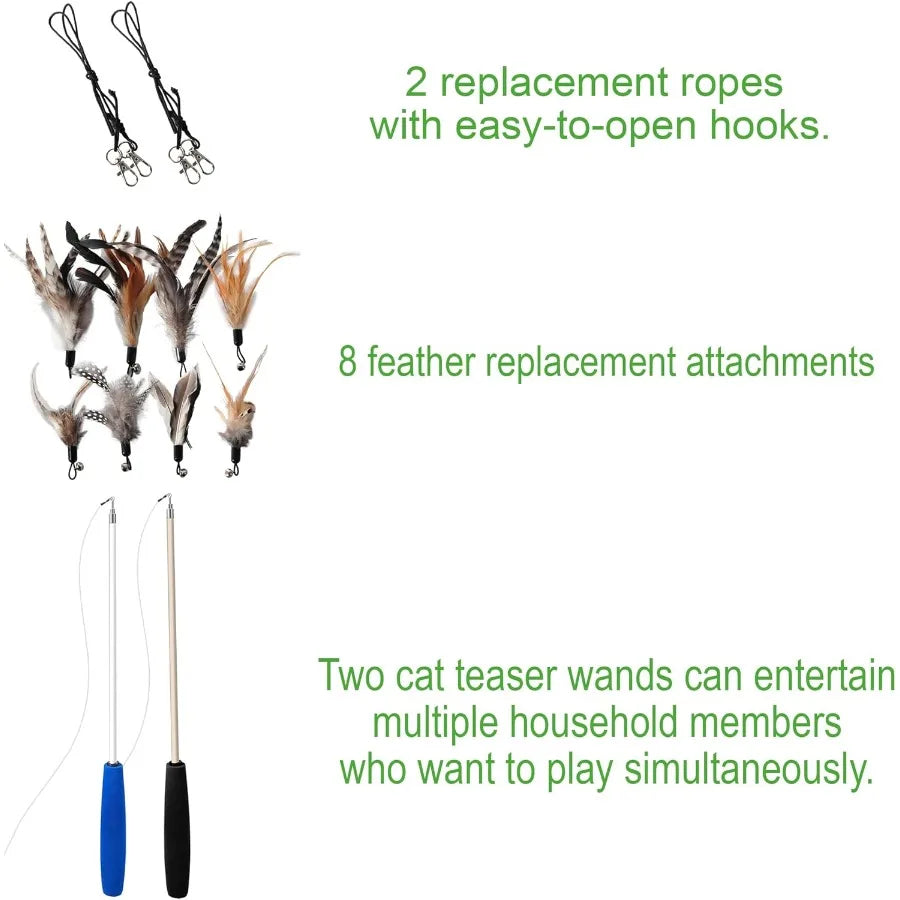 Cat Toys No Chemical Dyeing Cat Feather Toys for Indoor Cats Include Cat Wand and Natural Feather Refills