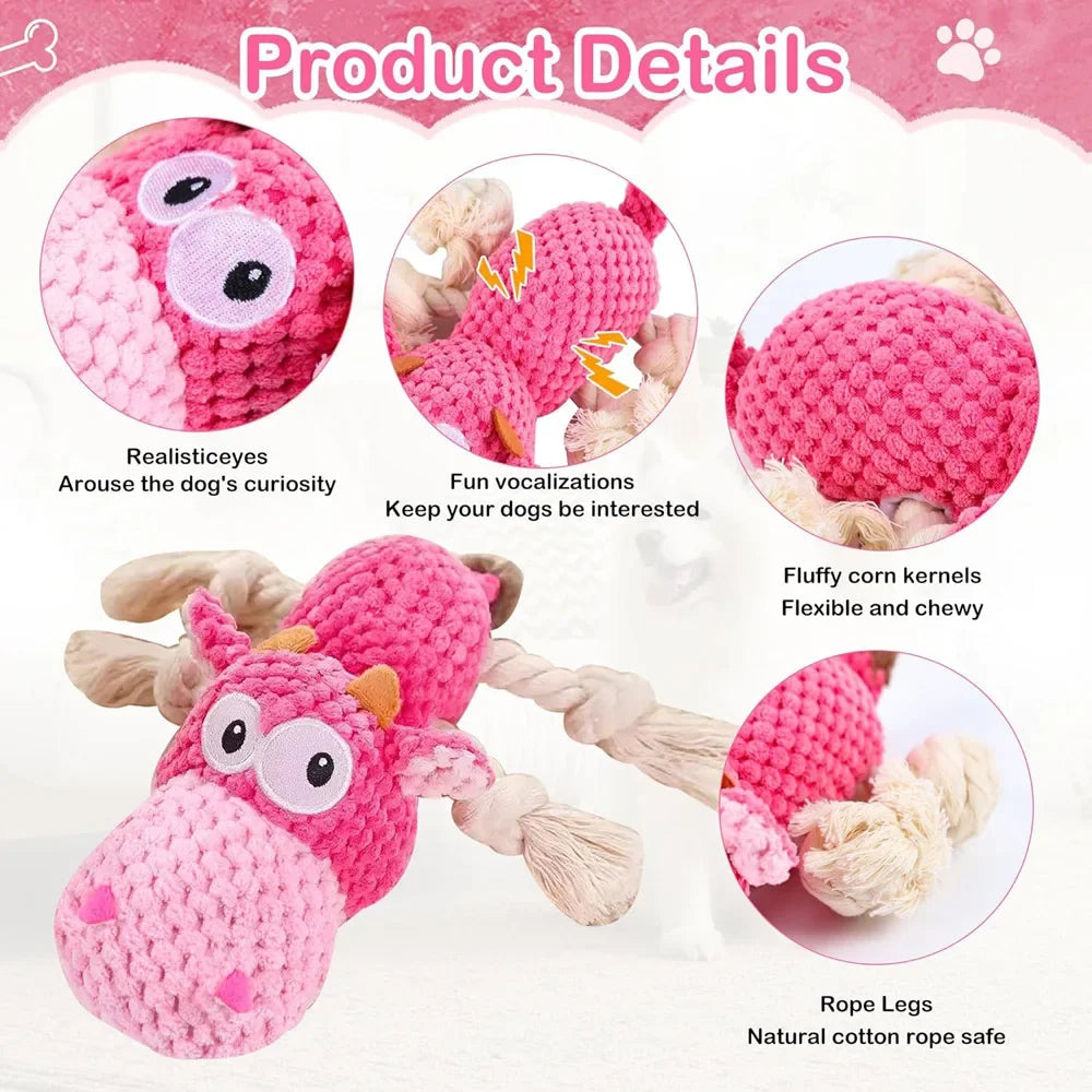 Dog Squeak Toys, Rope for Large Dogs and Medium Aggressive Chewers, Puppy Teething Interactive, Indestructible Dog Toy