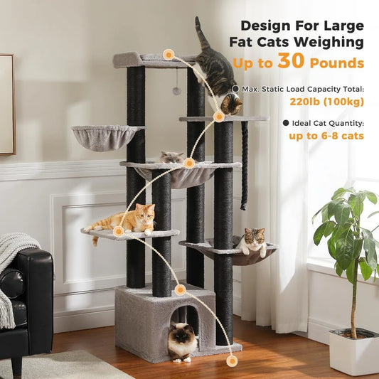 Large Cat Tree-67 Tall Cat Tower for Indoor Cats Large Adult with 13 Thick Black Scratching Posts , Multi- Level Cat Condo