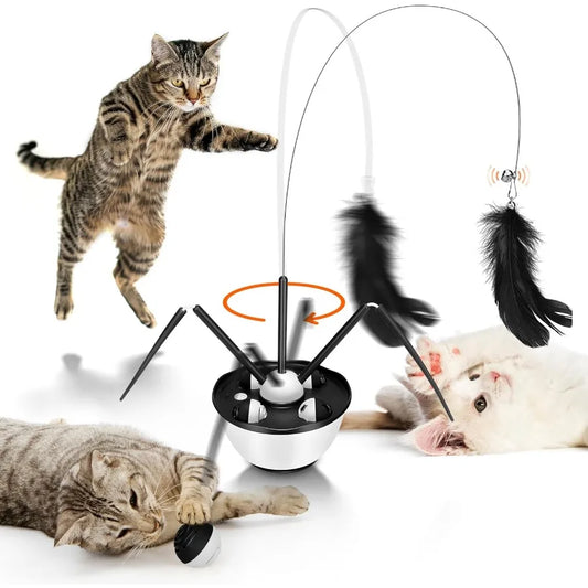 Cat Toys for Indoor Cats Automatic Cat Dancer Interactive Cat Toy Kit with Feather Butterfly Ribbon Catnip Wand Enrichment USB
