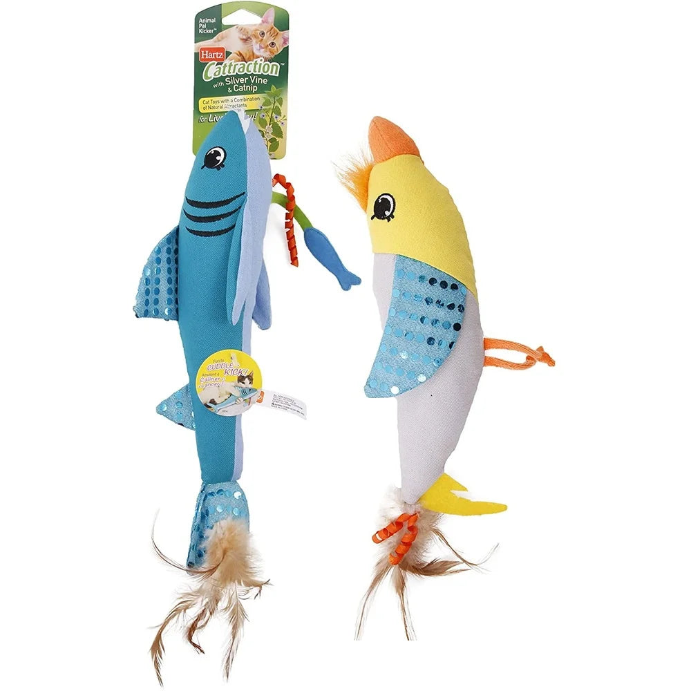 Oversized Cat Kicker Toy with Silver Vine Catnip Feathers Ribbons Crinkly Body Fun Wrestling Exercise