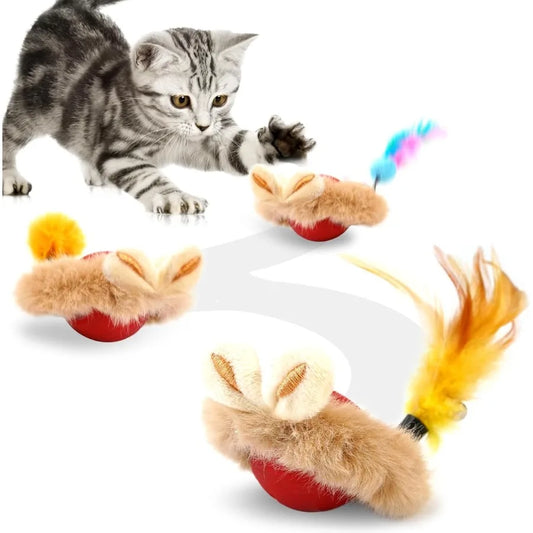 Cat Interactive Ball Toy with Feather The Upgrade Agile Moving Cats Ball Touching Automatic Moving for Bored Indoor Adult 3in1