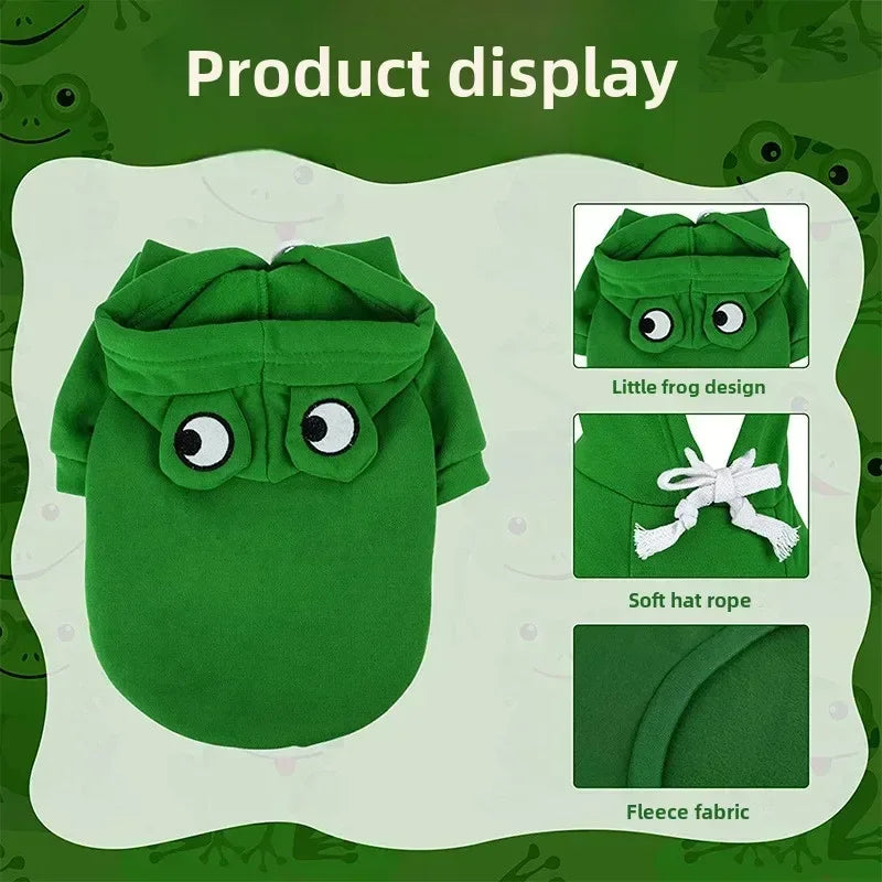 Dog Frog Costume, Pet Clothes Dog Hoodies Warm Sweatshirt Coat Puppy Autumn Winter Apparel Jumpsuit with Eye Hood
